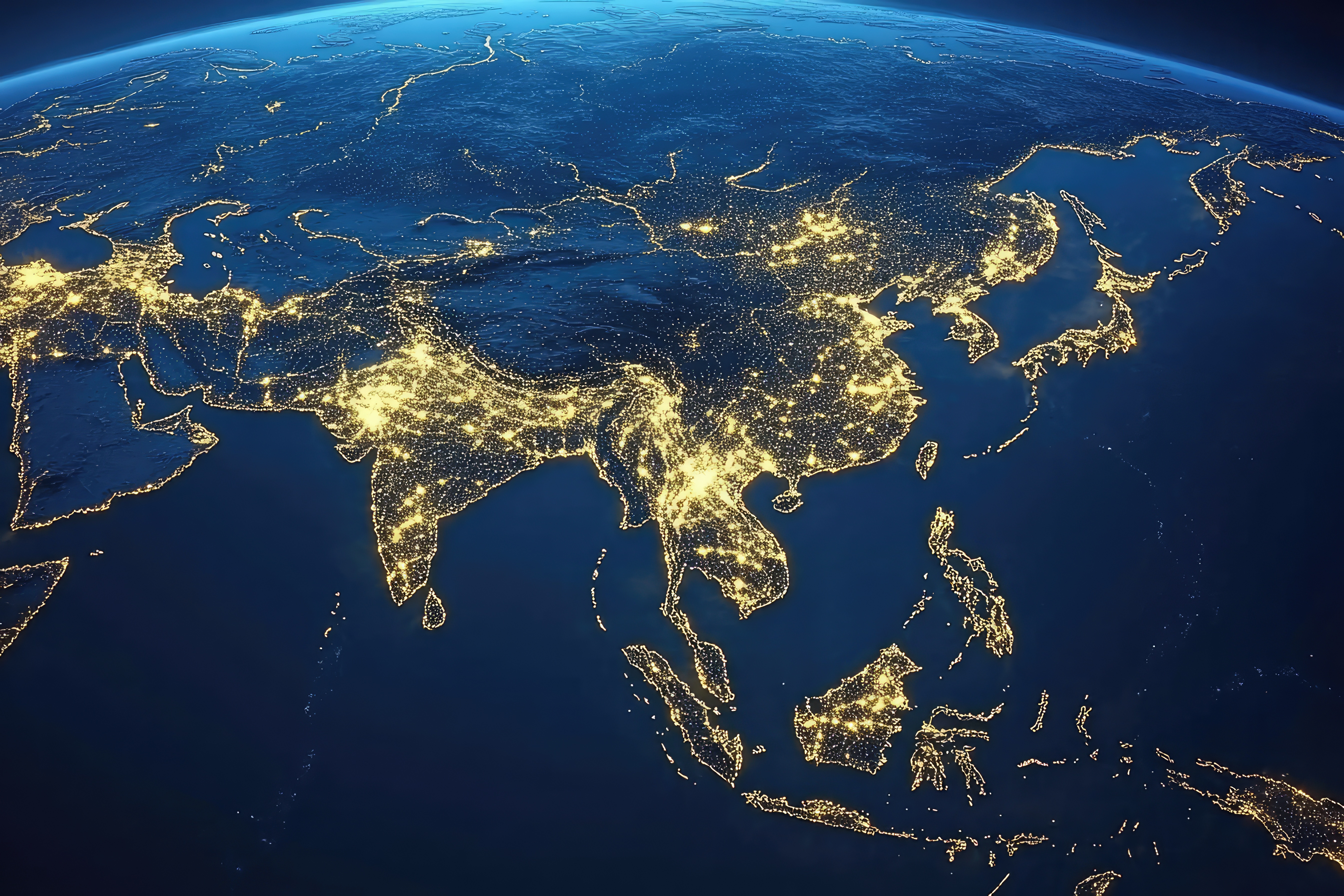 Map of Asia at night